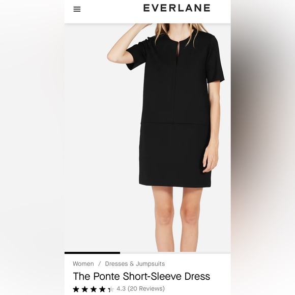 New EVERLANE The Ponte Short Sleeve Dress Black Split VNeck Mini Structured nwot - Picture 11 of 11
